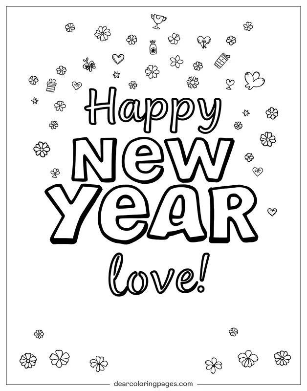 Capodanno Disegno da Colorare - Felice Anno Nuovo Amore