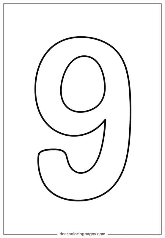 Número Dibujo para Colorear - Número 9 Dibujo para Colorear