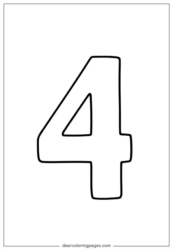 Número Dibujo para Colorear - Número 4 Dibujo para Colorear