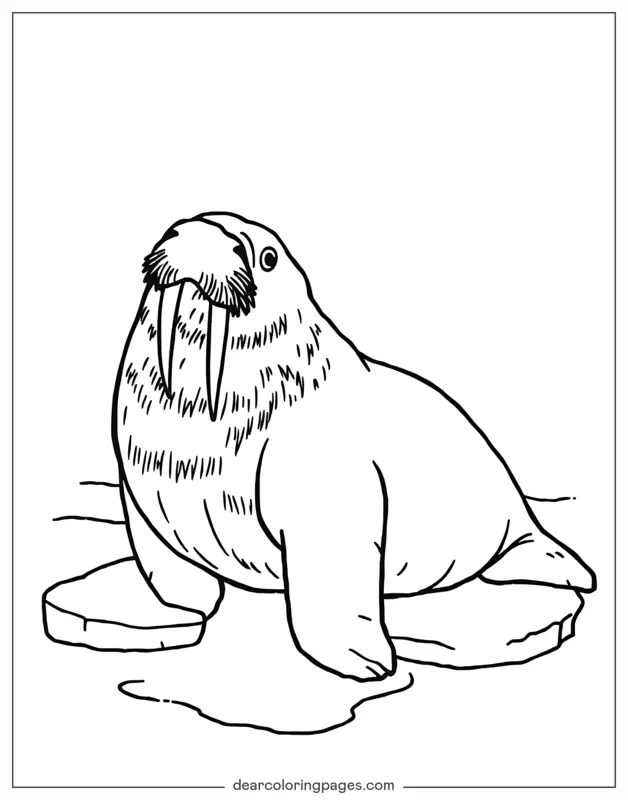 Ocean Animal Coloring Page - Walrus on Ice