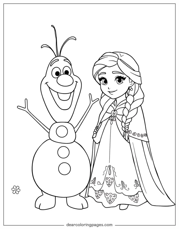 Olaf Disegno da Colorare - Olaf e Anna