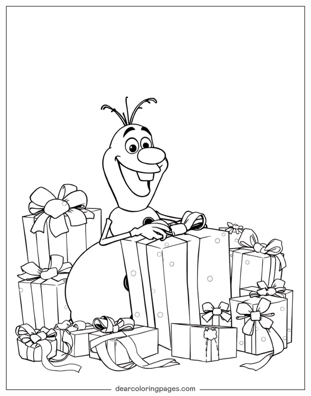 Olaf Disegno da Colorare - Olaf apre i regali