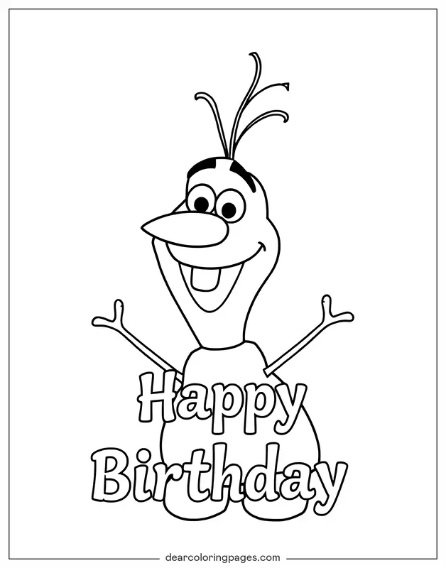 Alles Gute zum Geburtstag Ausmalbild - Olaf mit Herzlichen Glückwünschen zum Geburtstag