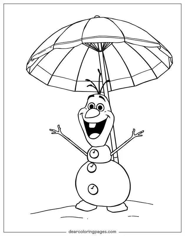 Olaf Disegno da Colorare - Olaf sotto l'ombrello