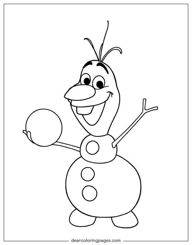 Olaf Disegno da Colorare - Olaf che tiene una palla di neve