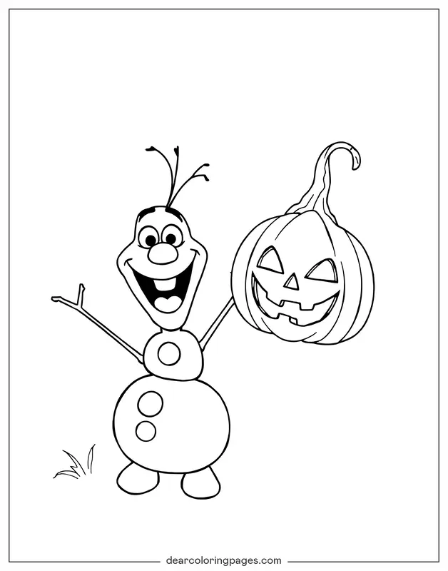 Olaf Disegno da Colorare - Olaf con Jack O'Lantern