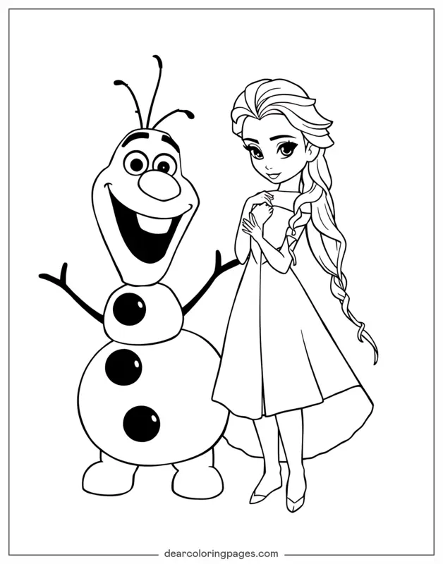 Olaf Disegno da Colorare - Olaf e Elsa