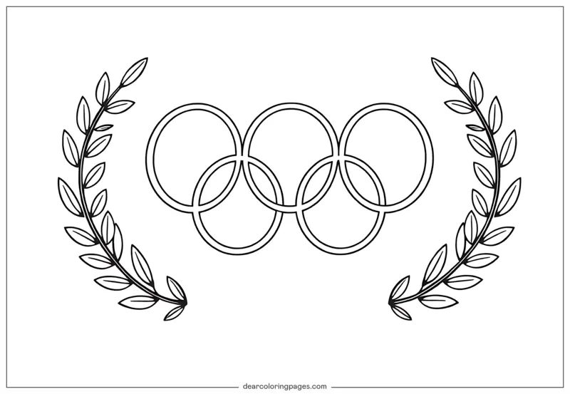 Olímpico Dibujo para Colorear - Anillos Olímpicos y Coronas de Olivo