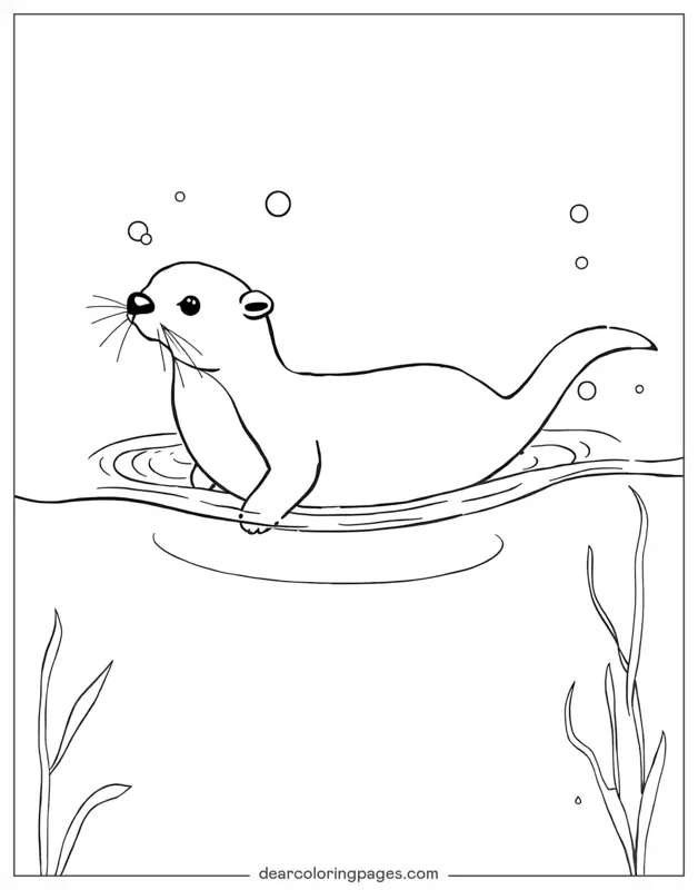 Nutria Dibujo para Colorear - Nutria deslizándose por el agua