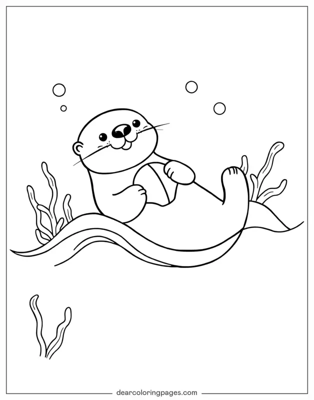 Ocean Animal Coloring Page - Sea Otter Floating
