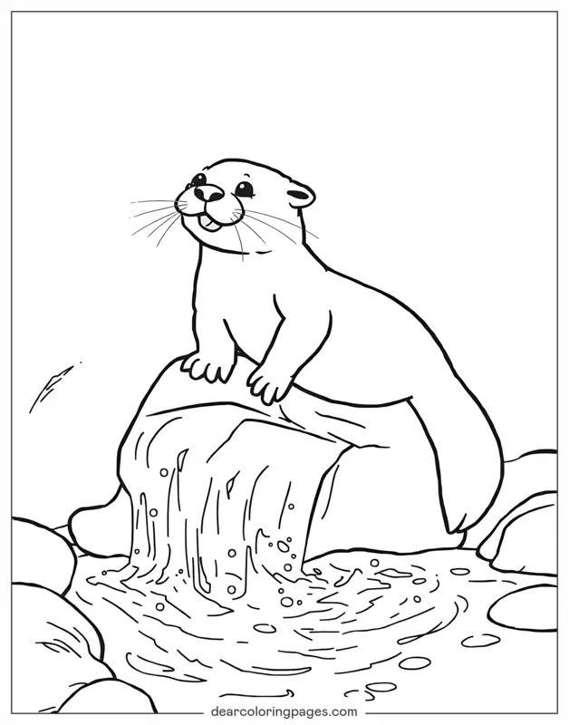 Nutria Dibujo para Colorear - Nutria de río sobre una roca