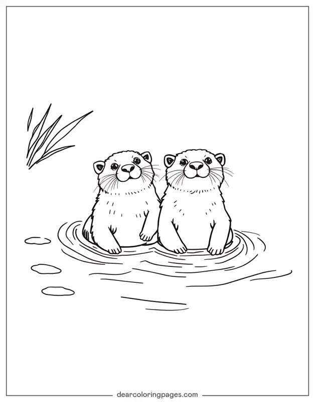 Nutria Dibujo para Colorear - Dos nutrias en el río