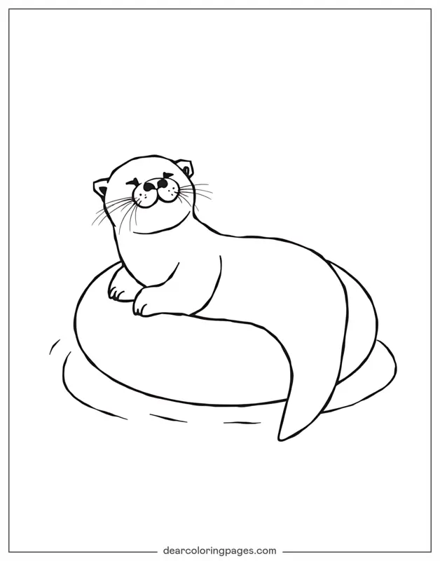Nutria Dibujo para Colorear - Nutria relajándose en un aro de natación