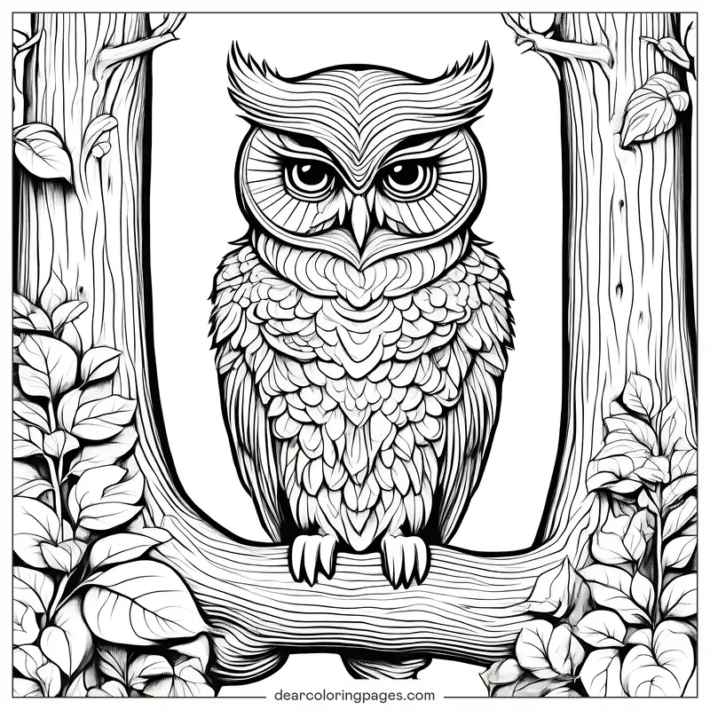 Intricate Forest Owl Coloring Page for Adults