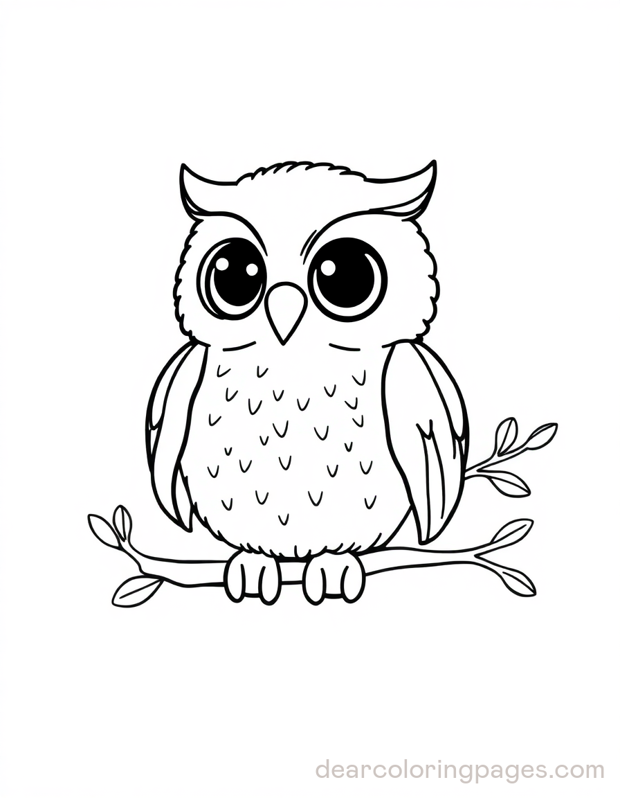 Cute Owl on a Branch Coloring Page