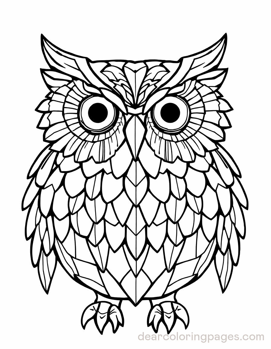 Owl Coloring Page - Owl with Mosaic Patterns