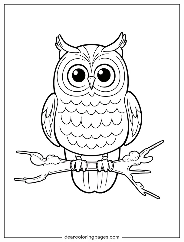 Simple Cartoon Owl Coloring Page for Kids