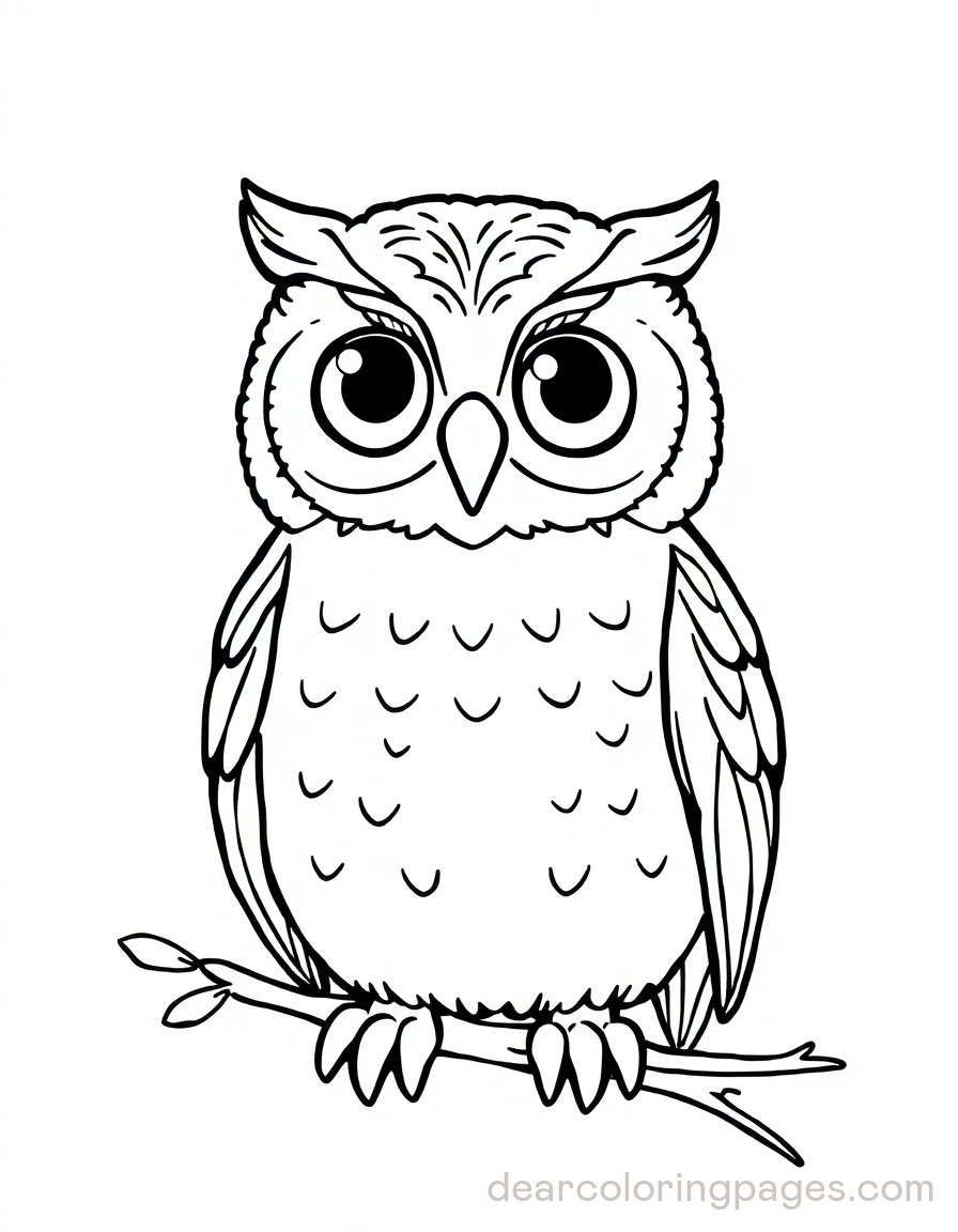 Line Drawing of Owl on a Branch Coloring Page