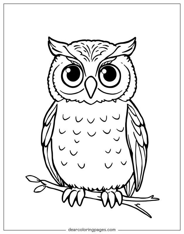 Line Drawing of Owl on a Branch