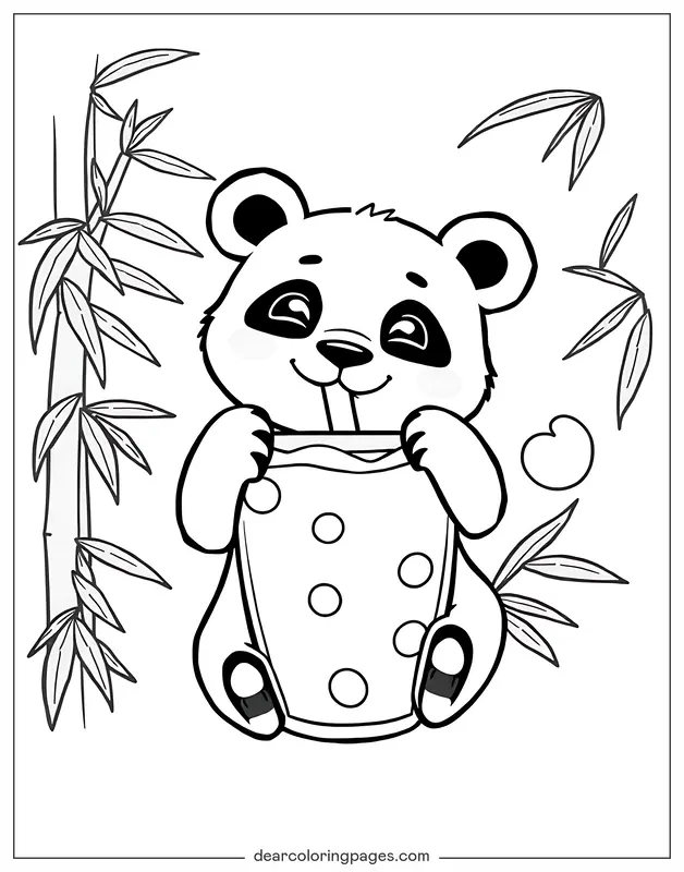 Panda Coloring Page - Panda Drinking Boba