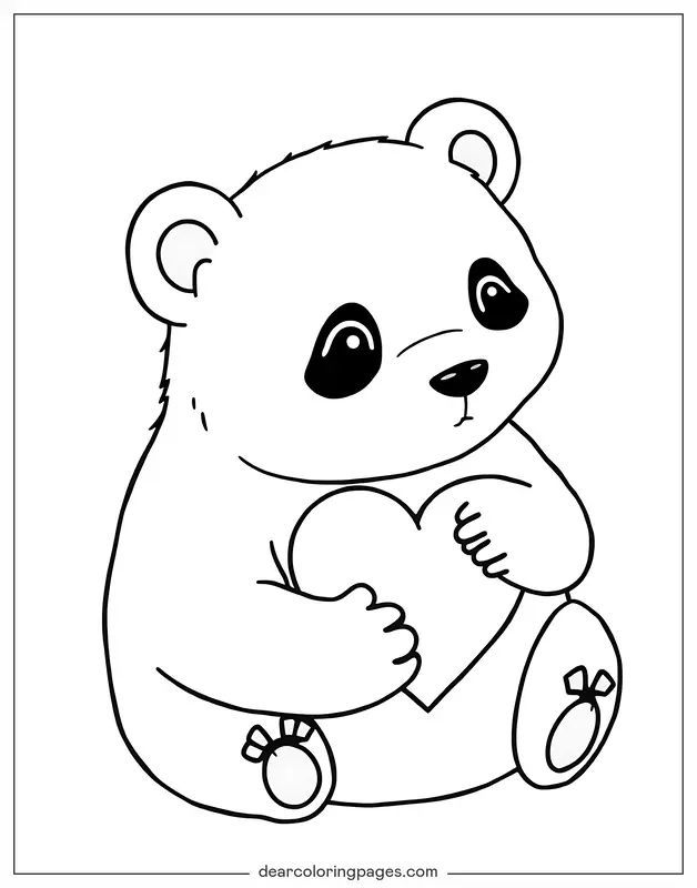 Panda Coloring Page - Panda Holding a Heart