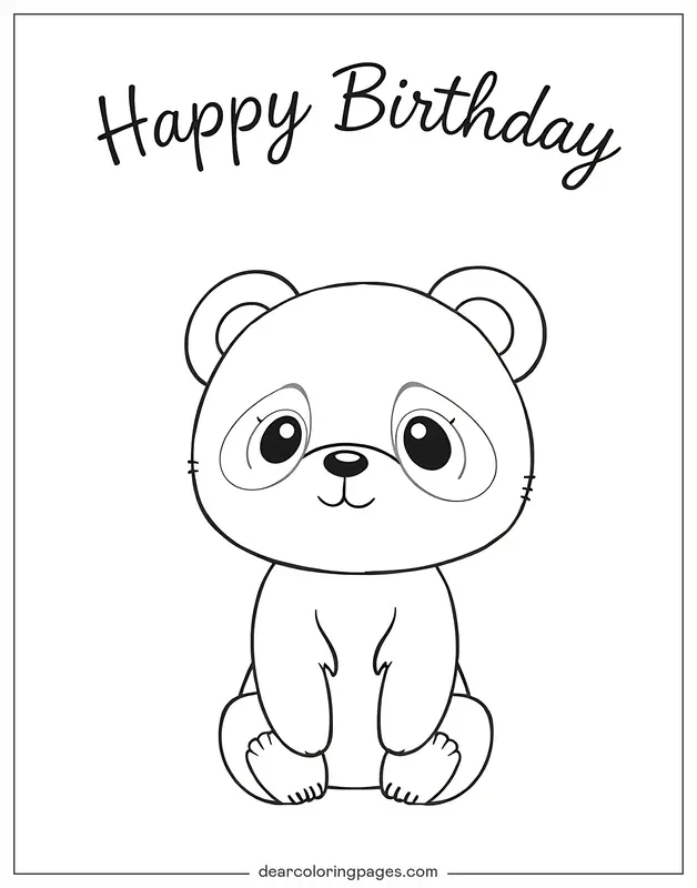 Alles Gute zum Geburtstag Ausmalbild - Süßer Panda mit Alles Gute zum Geburtstag