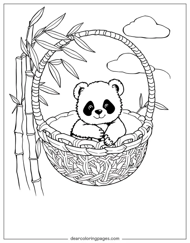 Panda Coloring Page - Baby Panda in Cradle