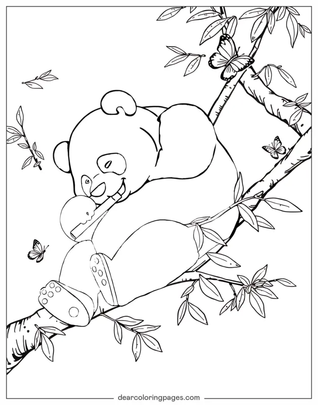 Panda Coloring Page - Panda Snack Time