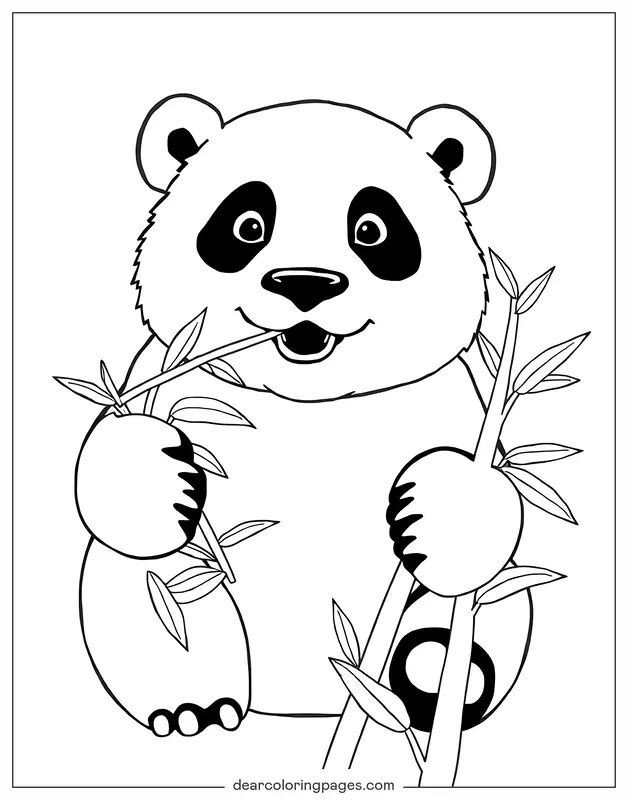 Panda Coloring Page - Panda Eating Bamboo