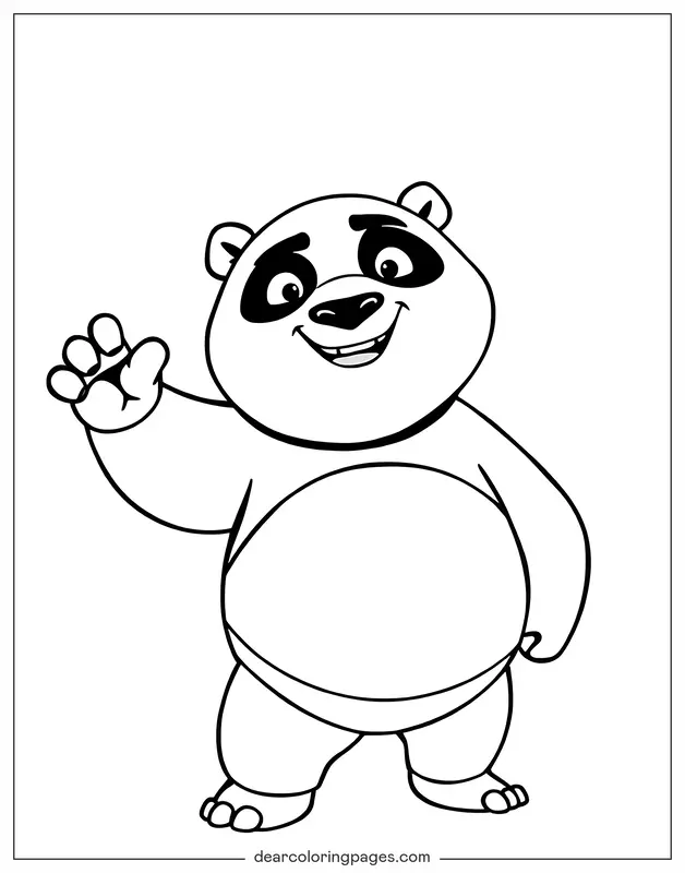 Panda Coloring Page - Cartoon Panda Waving