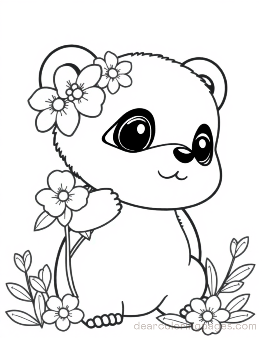 Süßer Panda mit Blumen