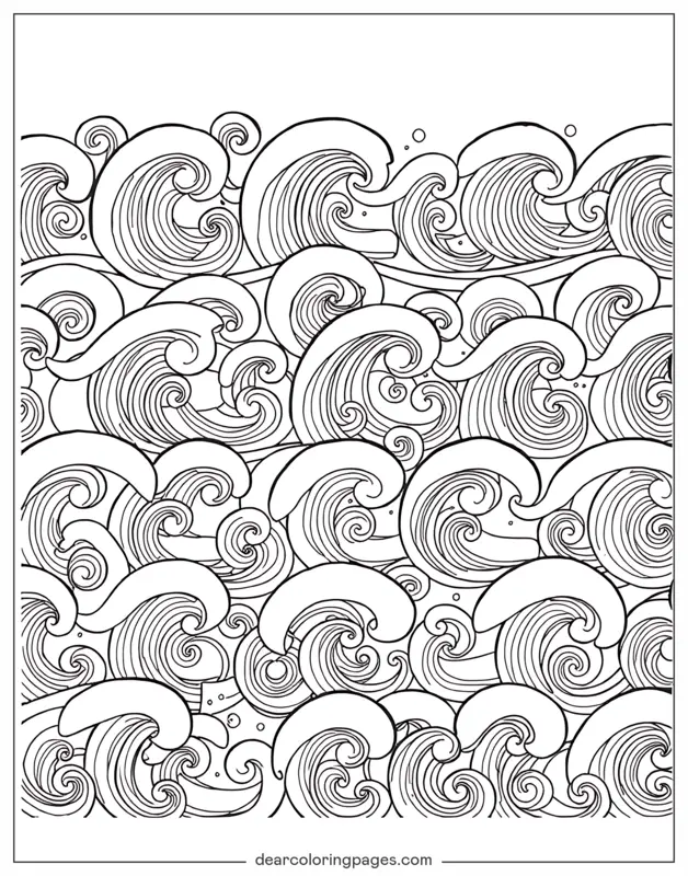 Patrón Dibujo para Colorear - Patrones de Olas Rítmicas