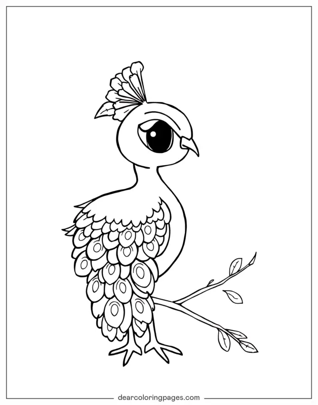 Peacock Coloring Page - Chibi Peacock