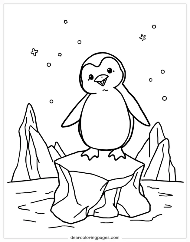 Penguin Coloring Page - Penguin on Frozen Ice