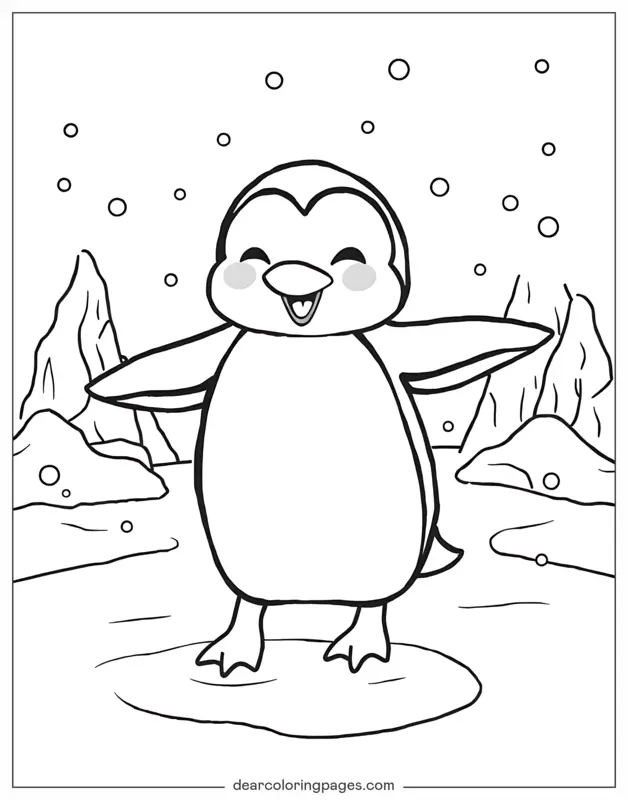 Penguin Coloring Page - Penguin Dance on Ice