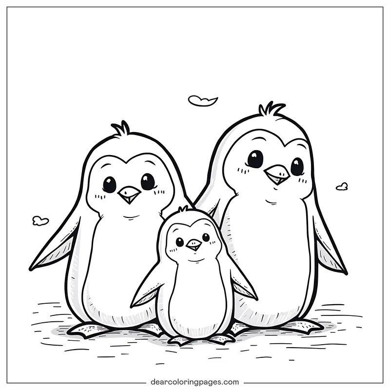 Penguin Coloring Page - Family of Penguins Coloring Page