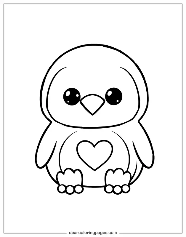 Penguin Coloring Page - Penguin With Heart