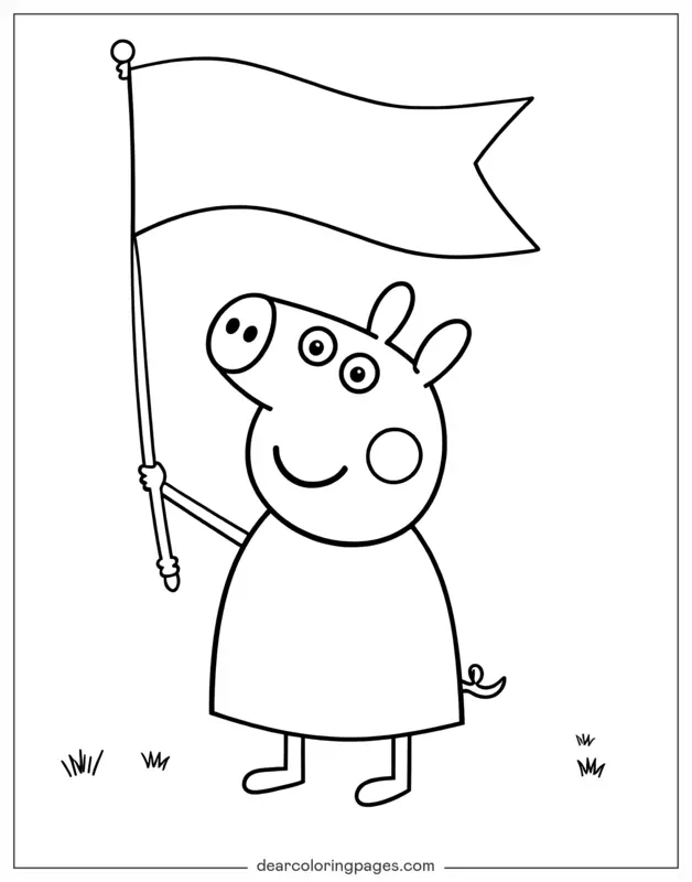 Cerdo Dibujo para Colorear - Peppa Pig sosteniendo una bandera