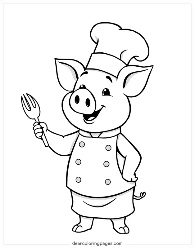 Cerdo Dibujo para Colorear - Chef Cerdo
