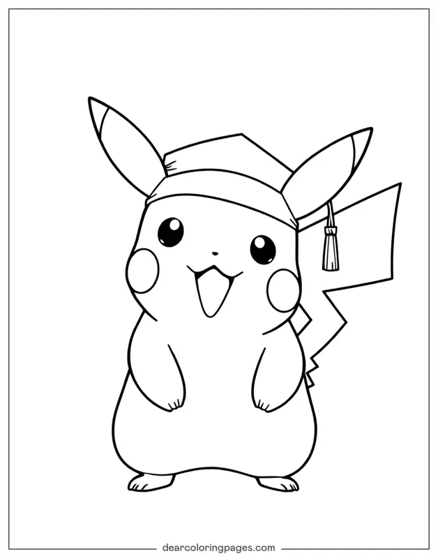 Pikachu Dibujo para Colorear - Pikachu con gorra de graduación