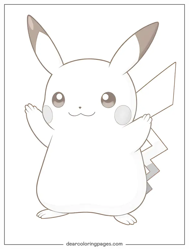 Pikachu Dibujo para Colorear - Ilustración Monocromática Suave de Pikachu Dibujo para Colorear