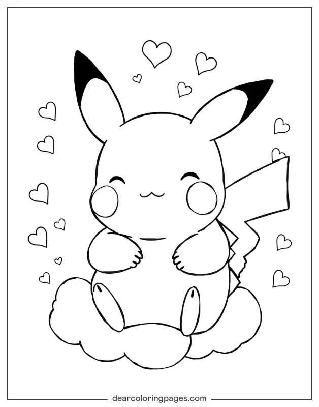 Pikachu Dibujo para Colorear - Pikachu alegre en la nube