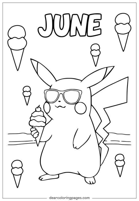 June Pikachu in Sunglasses Enjoying Ice Cream