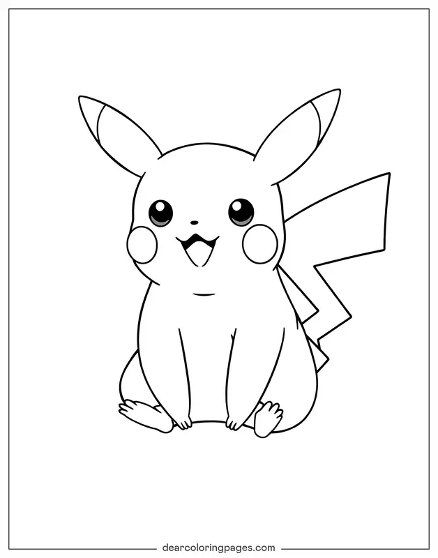 Pikachu Dibujo para Colorear - Dibujo para Colorear de Pikachu Sentado y Sonriendo