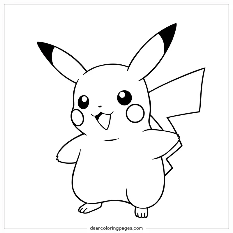 Pikachu Dibujo para Colorear - Pikachu Feliz Dibujo para Colorear