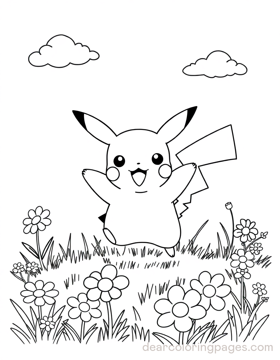 Happy Pikachu in a Flower Garden