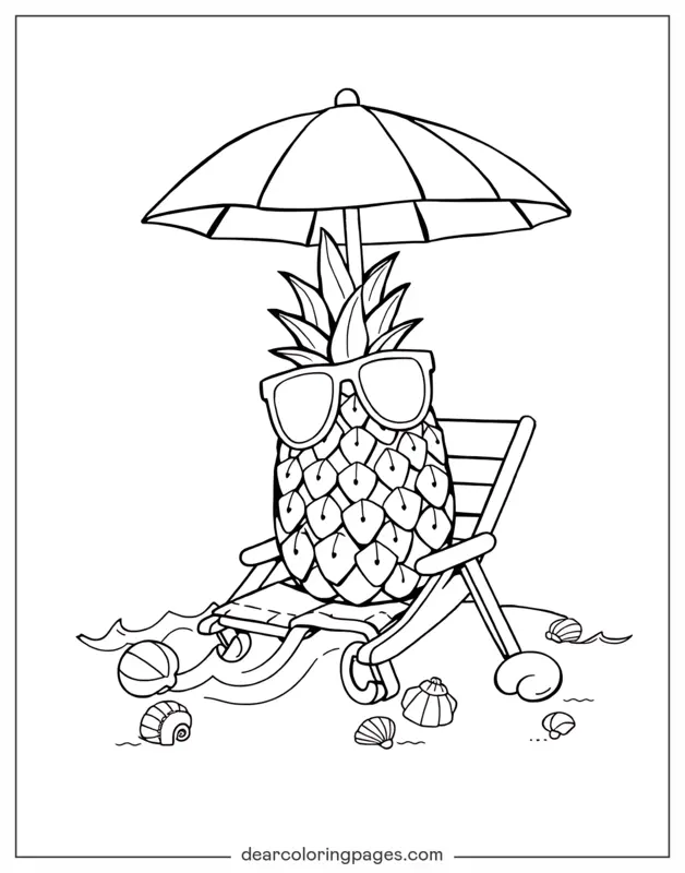Pineapple Coloring Page - Pineapple at the Beach