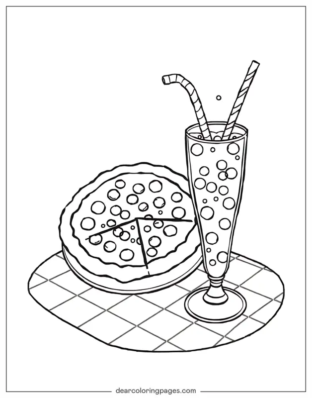 Coloriage de Pizza – Pizza et boisson gazeuse