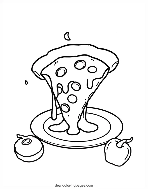 Coloriage de Pizza – Part de pizza avec du fromage fondant