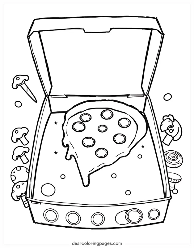 Coloriage de Pizza – Tranche de pizza dans une boîte ouverte